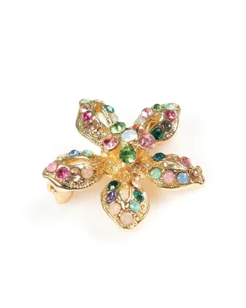 Brosa martisor floare aurie cu pietre multicolore