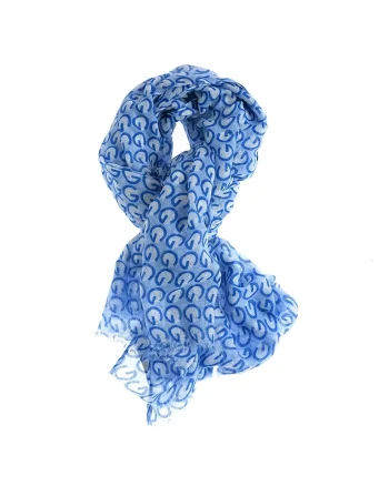 Esarfa bleu cu model grafic si design contemporan