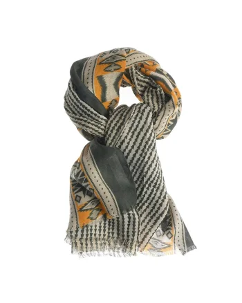 Esarfa cu model tribal in tonuri de galben si gri
