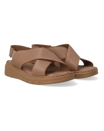 Sandale wedge din piele si detalii perforate,