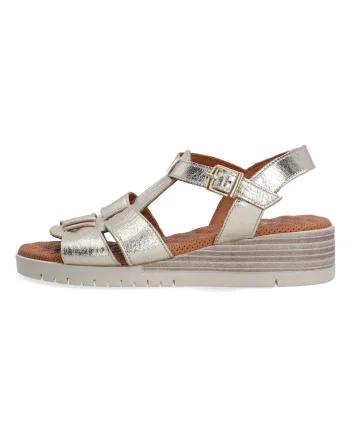 Sandale din piele cu talpa wedge si aspect metalizat