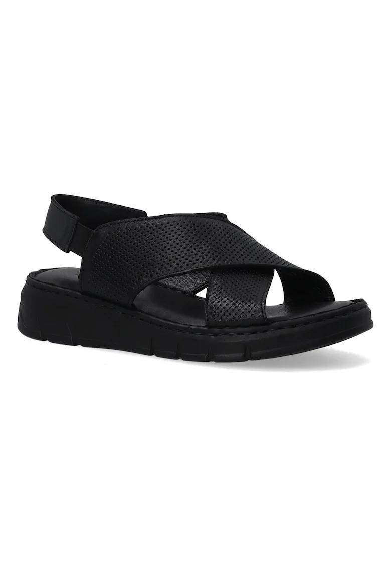 Sandale din piele cu talpa wedge si barete perforate