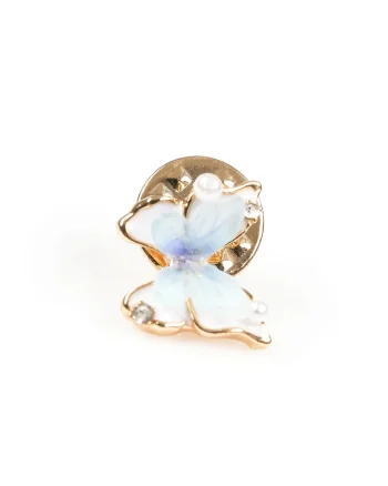 Brosa martisor fluture bleu cu perle si contur auriu
