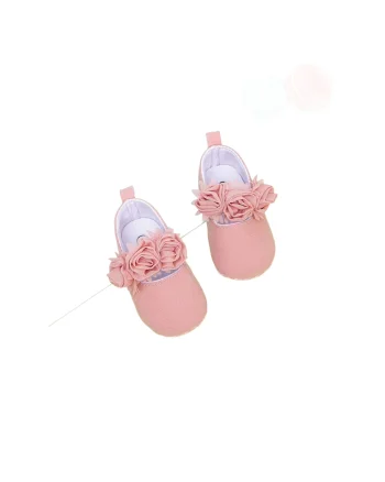 Pantofiori Bebelusi Roz cu Flori - Eleganti si Confortabili, Material Moale si Delicat, Roz