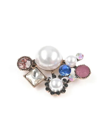 Brosa martisor elegant cu perla mare si pietre multicolore
