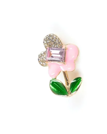 Brosa martisor floare roz cu frunze verzi