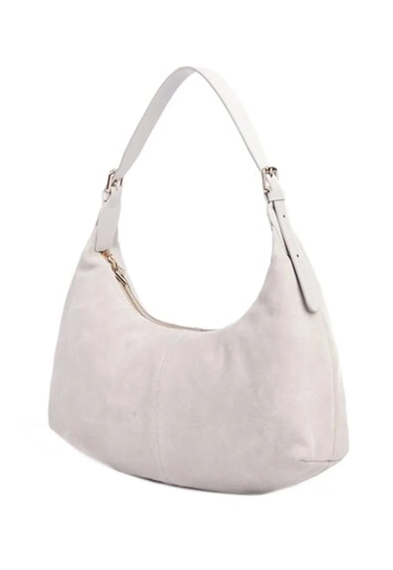 Geanta din piele intoarsa cu bareta umar ajustabila, Gri deschis, 21.5x31x8