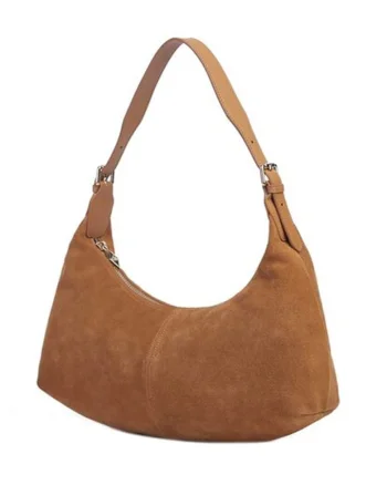Geanta din piele intoarsa cu bareta umar ajustabila, Caramel, 21.5x31x8