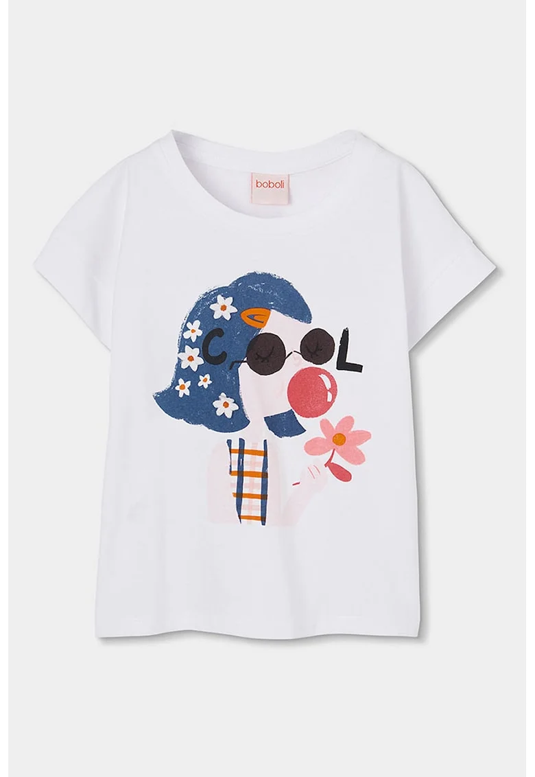 Tricou de bumbac cu imprimeu grafic, Rosu/Alb/Albastru inchis