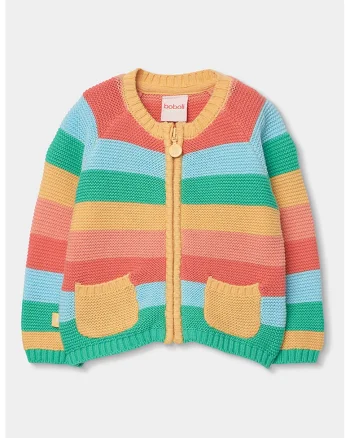 Cardigan cu fermoar si dungi, Multicolor