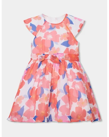 Rochie de sifon cu model floral, Rosu stins/Roz pal/Albastru
