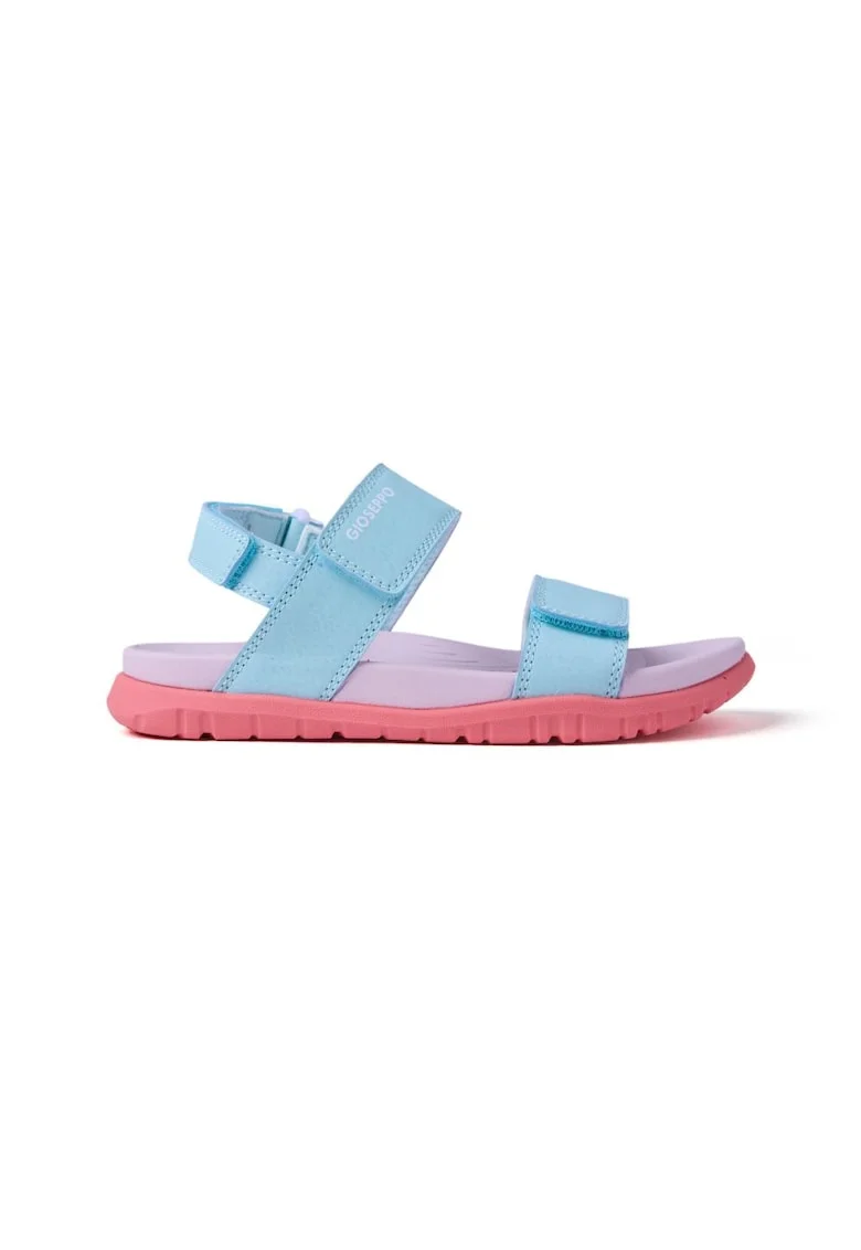 Sandale cu inchidere velcro si model uni, Albastru aquamarin