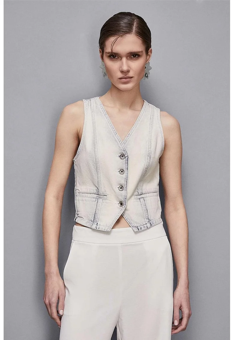 Vesta din denim cu croiala slim, Albastru