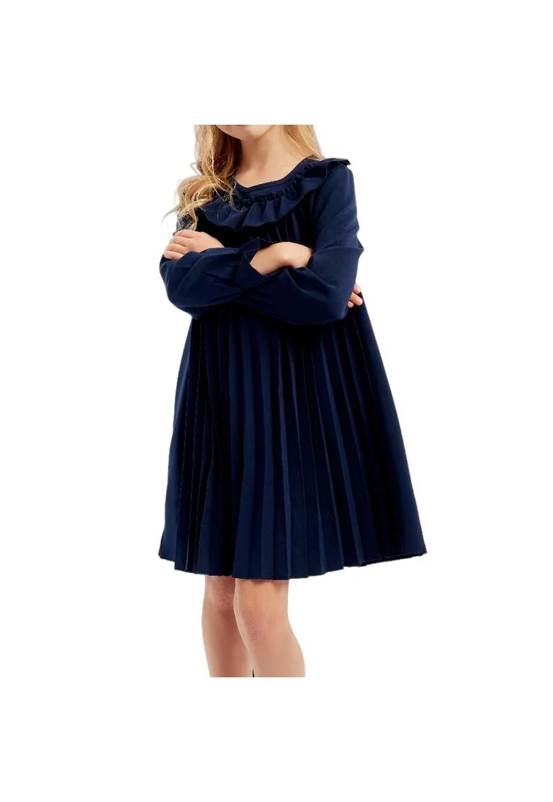 Rochie elegantă pentru fete Leta, albastru închis, design plisat, confortabilă și rafinată, ideală pentru ocazii speciale
