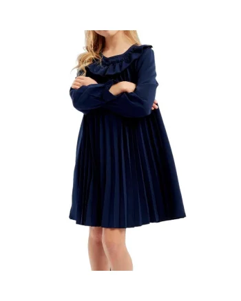 Rochie elegantă pentru fete Leta, albastru închis, design plisat, confortabilă și rafinată, ideală pentru ocazii speciale