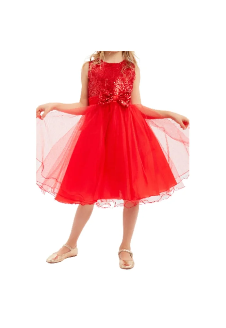 Rochie Eleganta Fetite Bianka Red cu Paiete si Fundita – Perfecta pentru Ocazii Speciale
