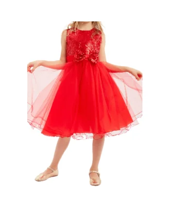 Rochie Eleganta Fetite Bianka Red cu Paiete si Fundita – Perfecta pentru Ocazii Speciale