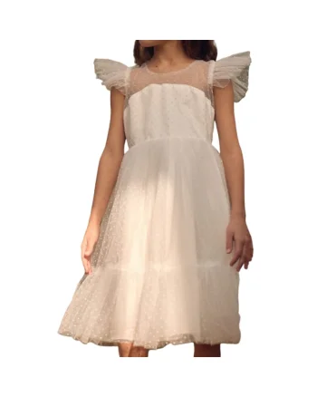 Rochie Ornella din tul alb pentru fetițe – Eleganță și confort pentru ocazii speciale: Prima Împărtășanie, Nuntă, Bal