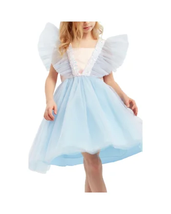 Rochie elegantă de ocazie pentru fetițe Zoe – Albastru și Roz, cu Tul și Paiete, Ideală pentru Evenimente Speciale și Aniversări