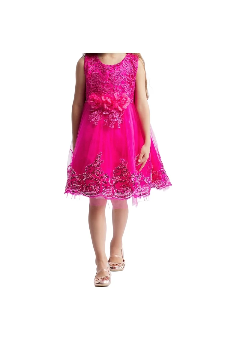 Rochie Fetițe Elegantă Amy Fucsia cu Dantelă, Tul și Paiete - Ideală pentru Ocazii Speciale