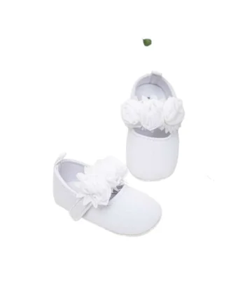Pantofiori Bebelusi Eleganți cu Flori Albe - Primii Pași, Confort și Siguranță
