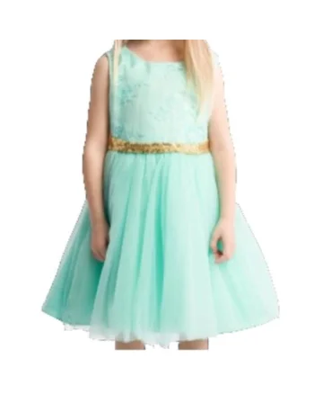 Rochie elegantă tiul Provence mentă pentru fetițe - Cu broderie delicată, fundă strălucitoare și detalii din dantelă