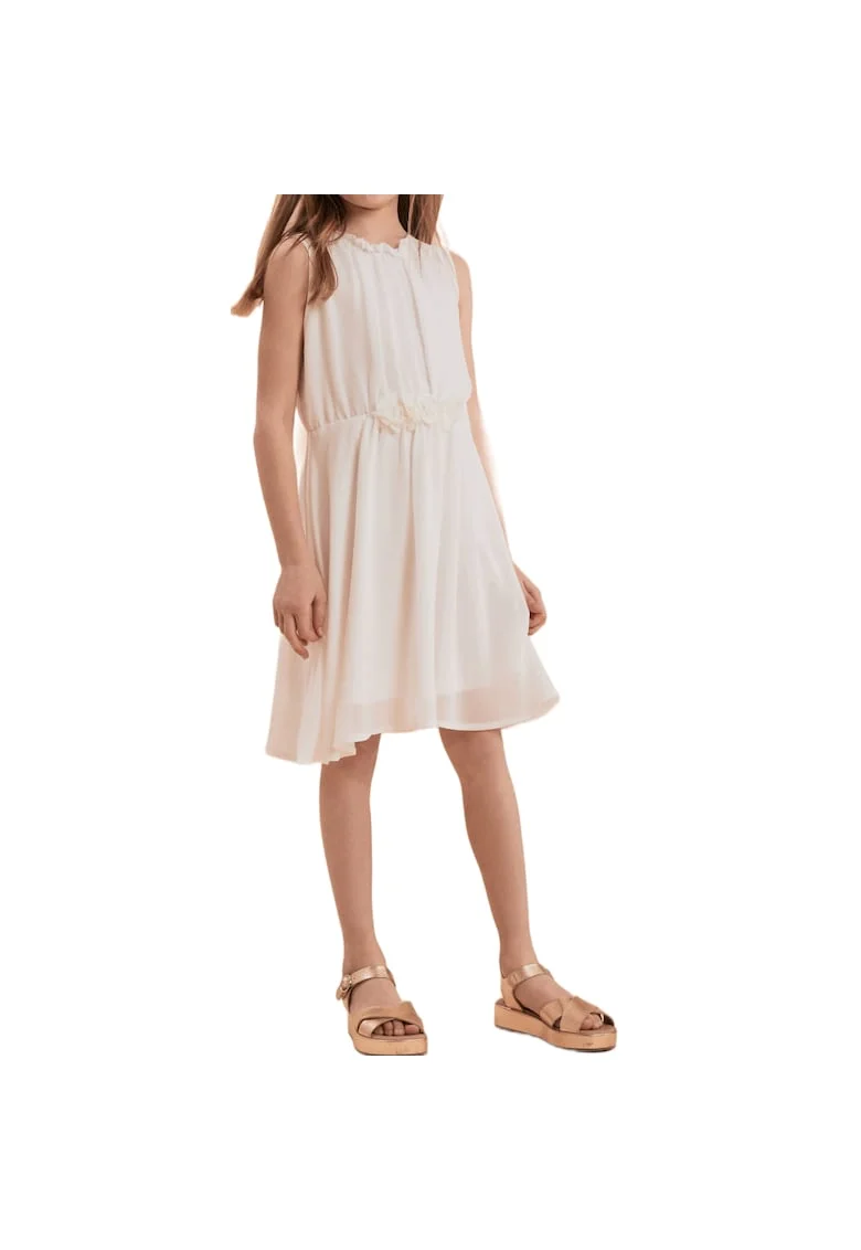 Rochie de Ocazie pentru Fetițe Caroline, Alb Crem – Design Elegant cu Flori în Talie, Ideală pentru Evenimente Speciale