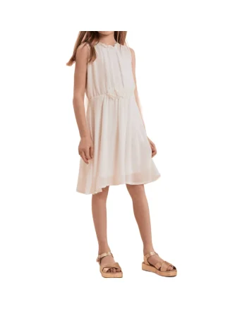 Rochie de Ocazie pentru Fetițe Caroline, Alb Crem – Design Elegant cu Flori în Talie, Ideală pentru Evenimente Speciale