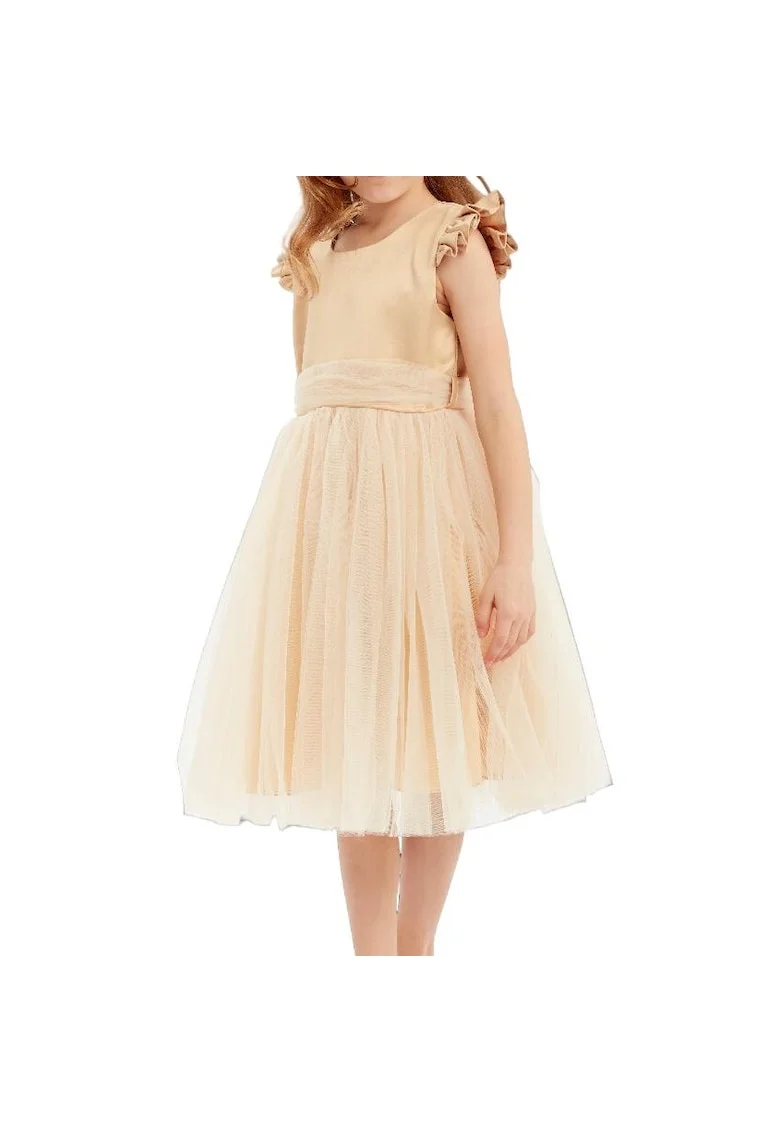 Rochie Eleganta Aurie pentru Fetițe – Violette, Design de Prințesă cu Tul Fin și Detalii Delicate, Ideală pentru Ocazii Speciale