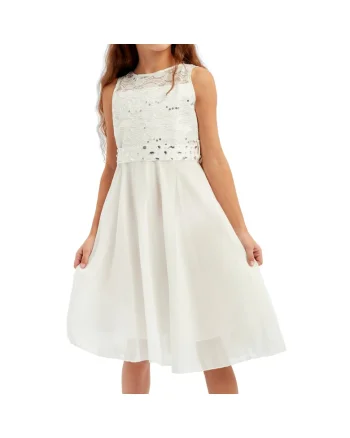 Rochie eleganta de ocazie pentru fetite Arlette, alba, cu dantela si cristale, ideala pentru evenimente speciale - confort si rafinament, Alb
