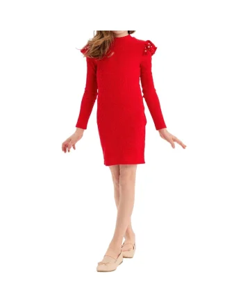 Rochie elegantă pentru fetițe Mary, roșie, cu volane și perle, ideală pentru ocazii speciale și evenimente festive