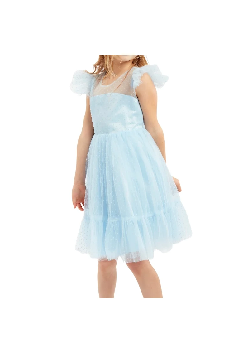 Rochie Eleganta Fetite Ornella Albastru Deschis din Tulle cu Buline - Ideala pentru Evenimente Speciale, Nunta, Botez, Aniversare, Albastru