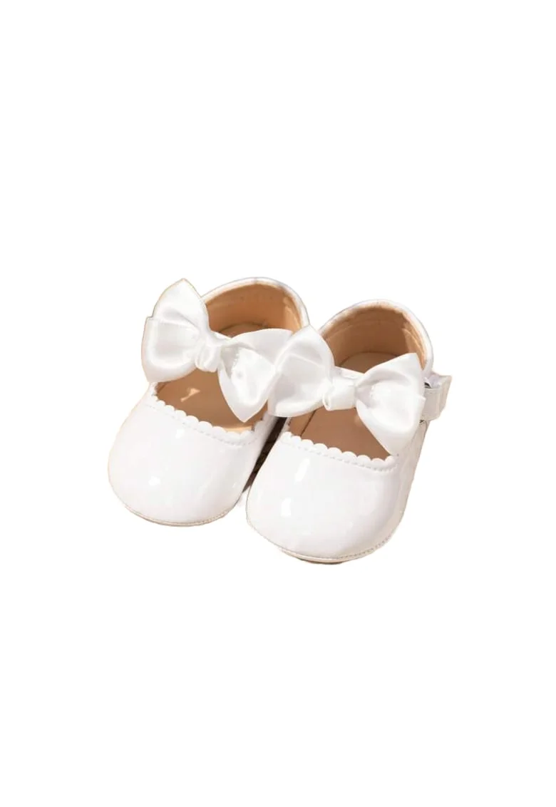 Pantofiori eleganți pentru bebeluși, albi, cu fundiță - Confortabili și delicați