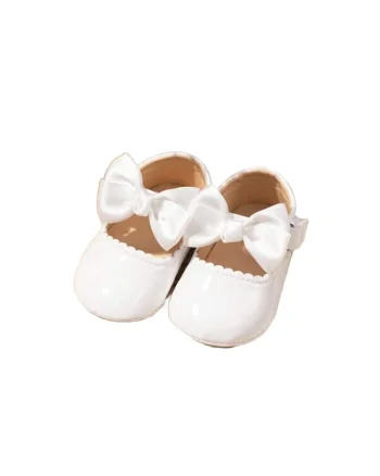 Pantofiori eleganți pentru bebeluși, albi, cu fundiță - Confortabili și delicați