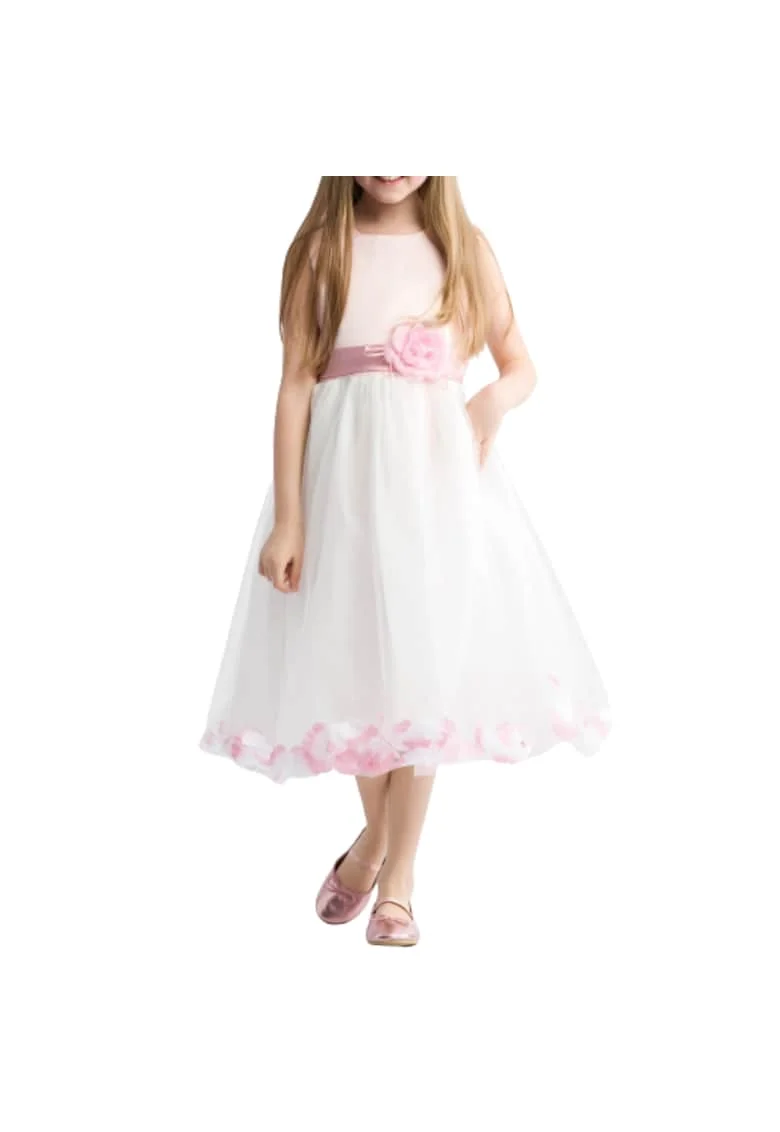 Rochie de Ocazie Fetițe Alice - Eleganță și Confort cu Detalii Florale, Alb/Roz