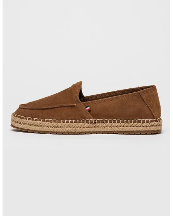 Espadrile din piele intoarsa cu model uni, Maro