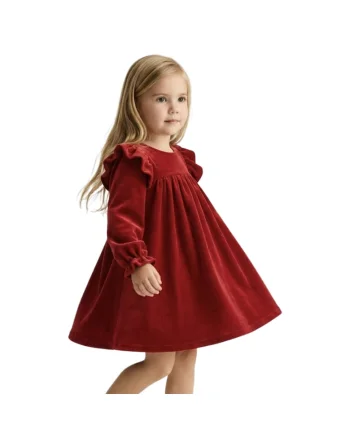 Rochie eleganta fete  Idalia Catifea Rosu Volane Ocazie, Rosu