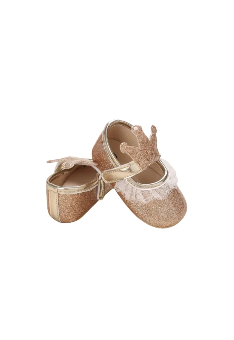 Pantofiori eleganti pentru bebelusi - Aurii cu Coronita, Confortabili si Delicati, Auriu