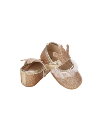 Pantofiori eleganti pentru bebelusi - Aurii cu Coronita, Confortabili si Delicati, Auriu
