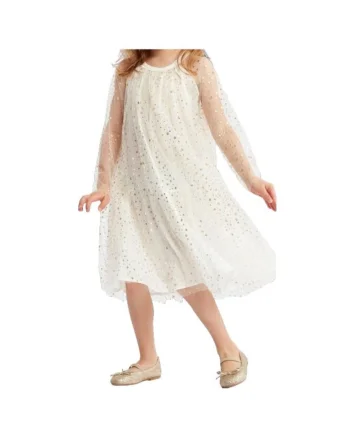 Rochie Tiul Alisa Albă cu Stele Aurii - Eleganță și Confort pentru Fetițe la Evenimente Speciale, Alb/Auriu