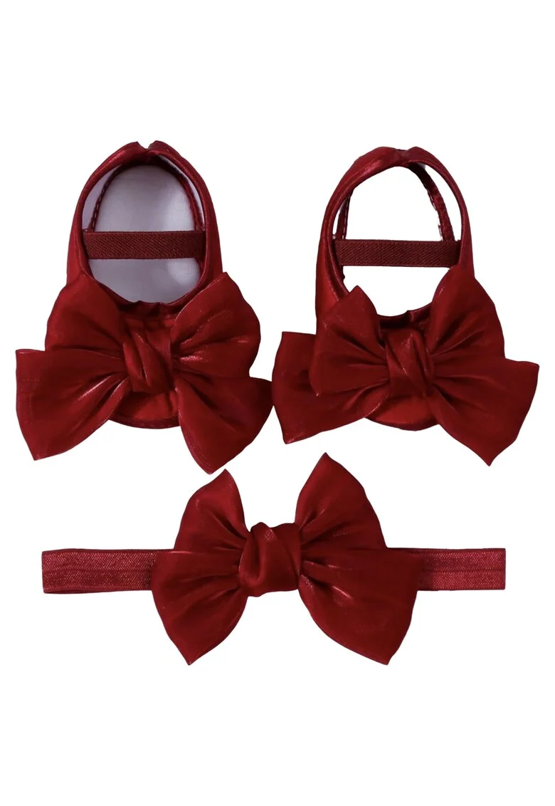 Set Pantofiori si Bentita  Funde Mari, Eleganti, Banda Elastica, Rosu Inchis, Rosu