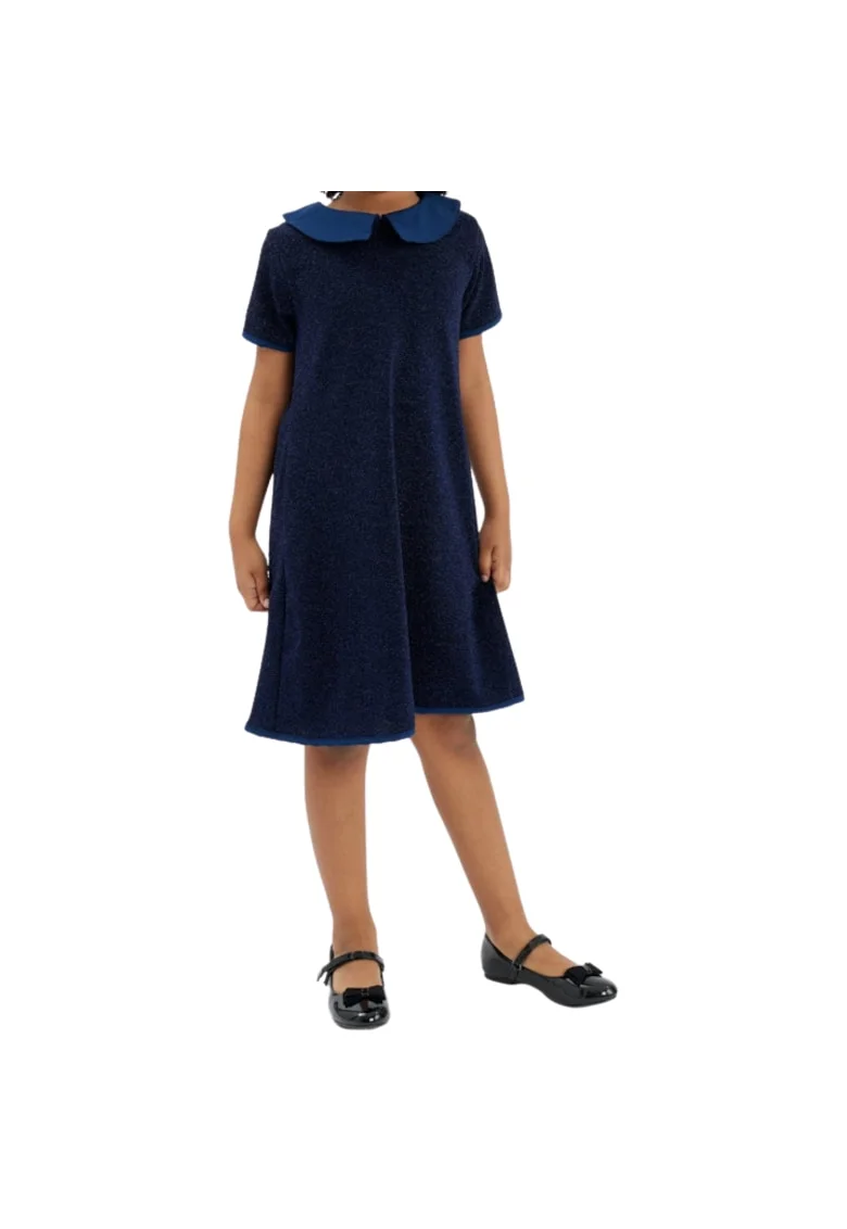 Rochie Elegantă Fetițe Areta, Albastru Închis, Material Strălucitor, Perfectă pentru Ocazii Speciale, Albastru