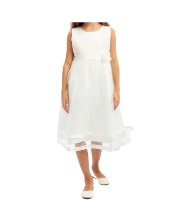 Rochie eleganta pentru fete Blanche, alba, cu floare detasabila si bordura fina din tul – perfecta pentru ocazii speciale, Alb