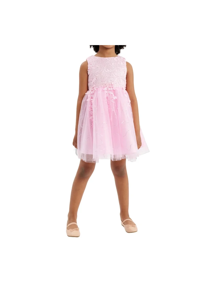 Rochie elegantă fetițe Evelina, roz, cu dantelă și paiete strălucitoare, perfectă pentru ocazii speciale, Roz