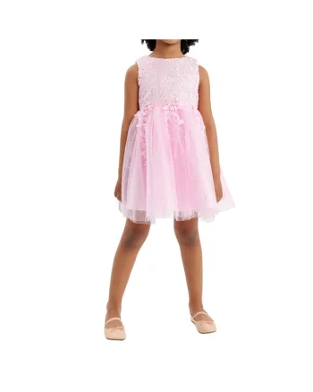 Rochie elegantă fetițe Evelina, roz, cu dantelă și paiete strălucitoare, perfectă pentru ocazii speciale, Roz