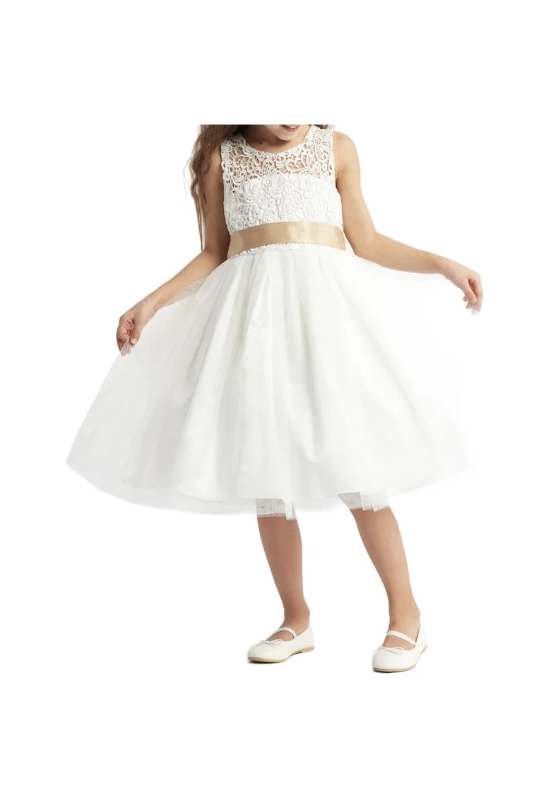 Rochie elegantă pentru fetițe Valentina - Domnișoară de onoare, evenimente speciale, nuntă, botez, aniversări, Alb
