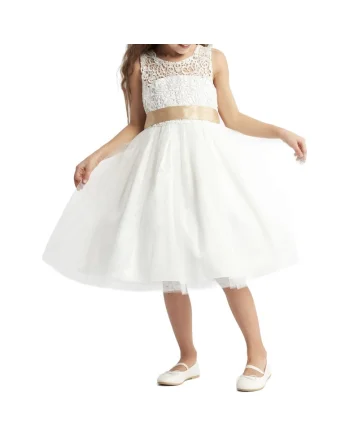 Rochie elegantă pentru fetițe Valentina - Domnișoară de onoare, evenimente speciale, nuntă, botez, aniversări, Alb