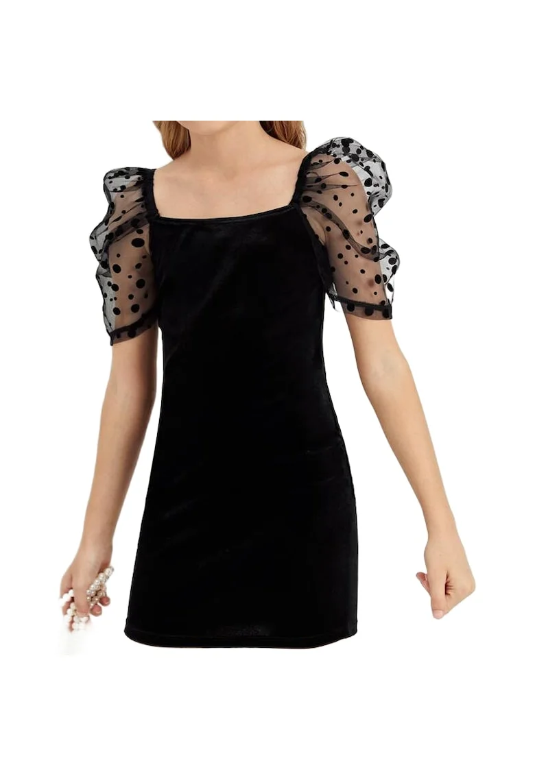 Rochie Fetiță Giulia Neagră cu Mâneci Bufante și Detalii Elegante, Negru