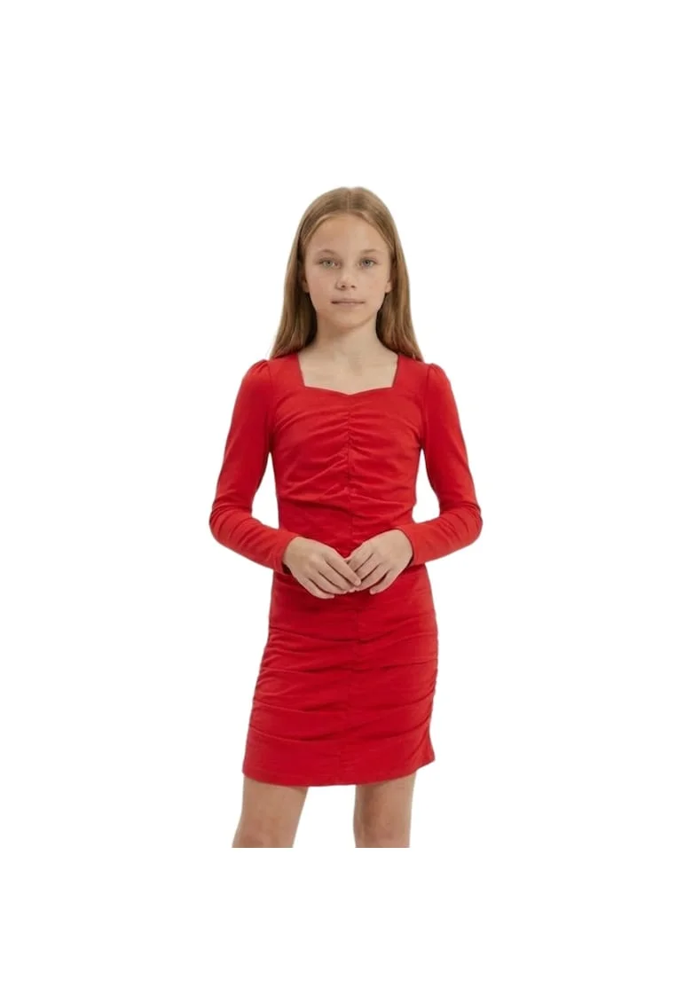Rochie pentru fete  Madison, mulata, maneca lunga, cu fronseu frontal, rosie, Rosu