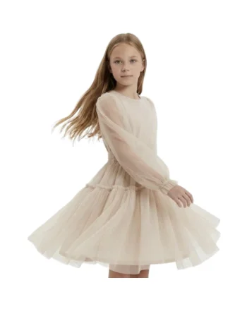 Rochie eleganta fete  Holly, bej, tulle, maneca lunga, Bej